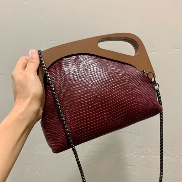 Handmade Genuine Embossed Leather Wooden Frame Clutch/Crossbody/Evening Bag - Picture 5 of 14